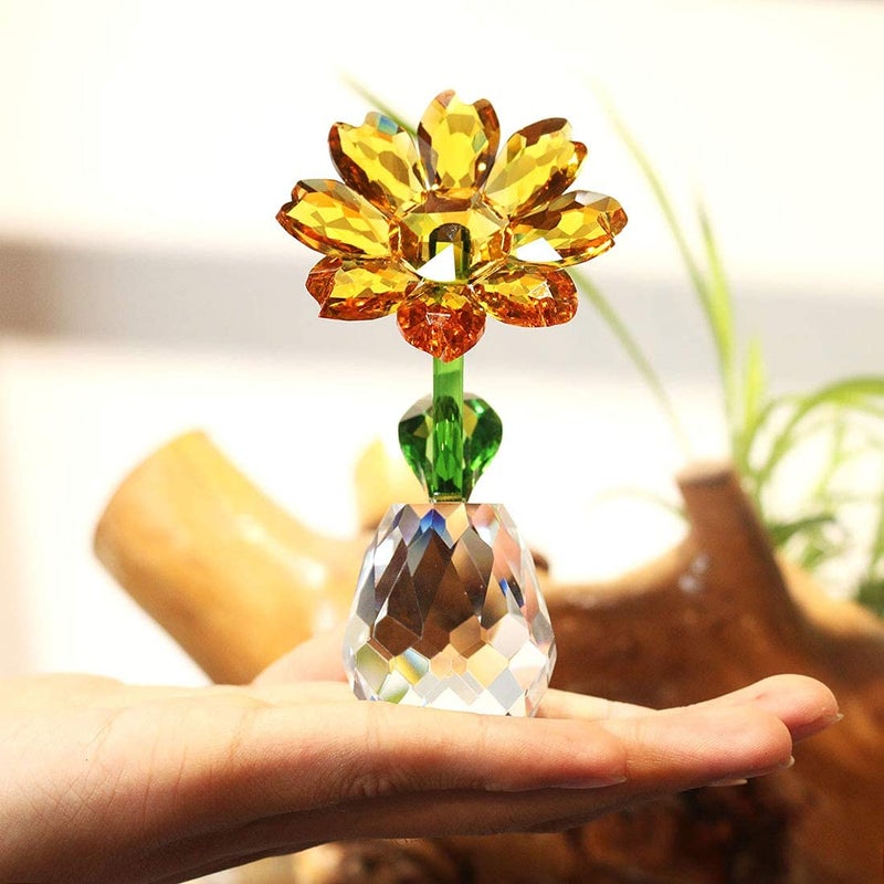 QFkris Crystal Sunflower Figurine Table 3.5" Crystal Flower Collectible Ornament Home Decoration Souvenir Gifts (Sunflower) Valentines Day Gift for Women - Image 3